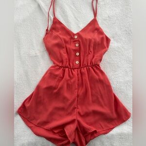 Coral Button-Up Romper